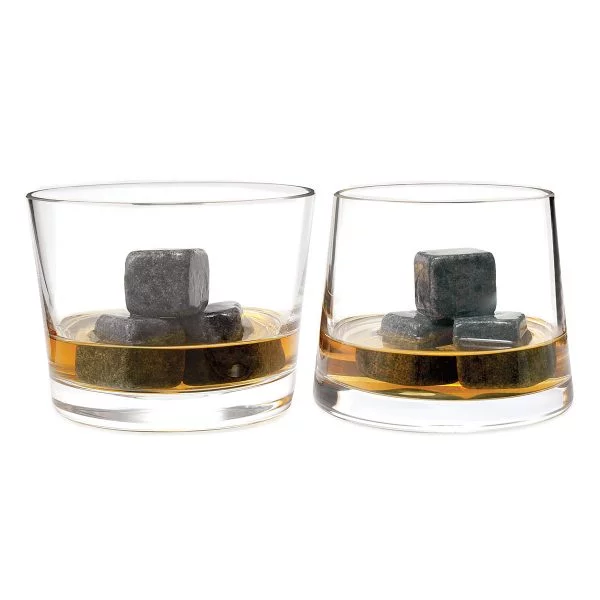 whisky stones in glass of whisky