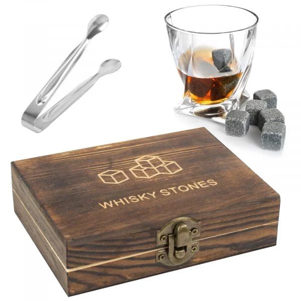 whisky stones gift set in wooden box